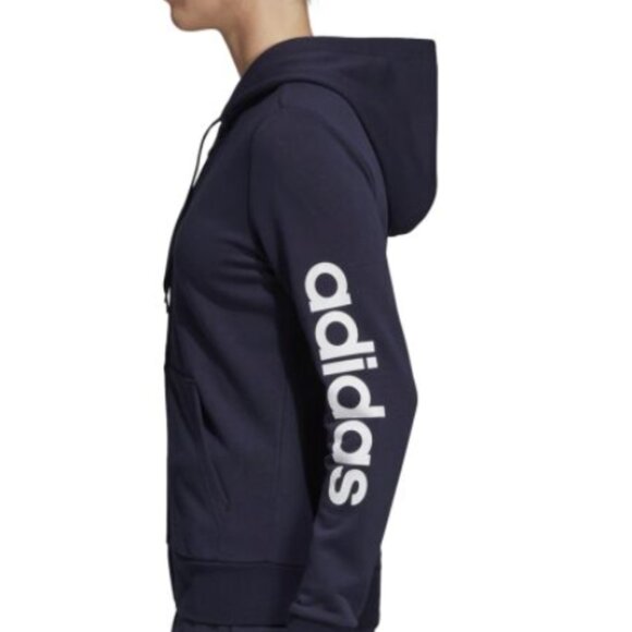 Adidas Women's Navy Blue Essential Linear Full-Zip Hoodie - Picture 2 of 7